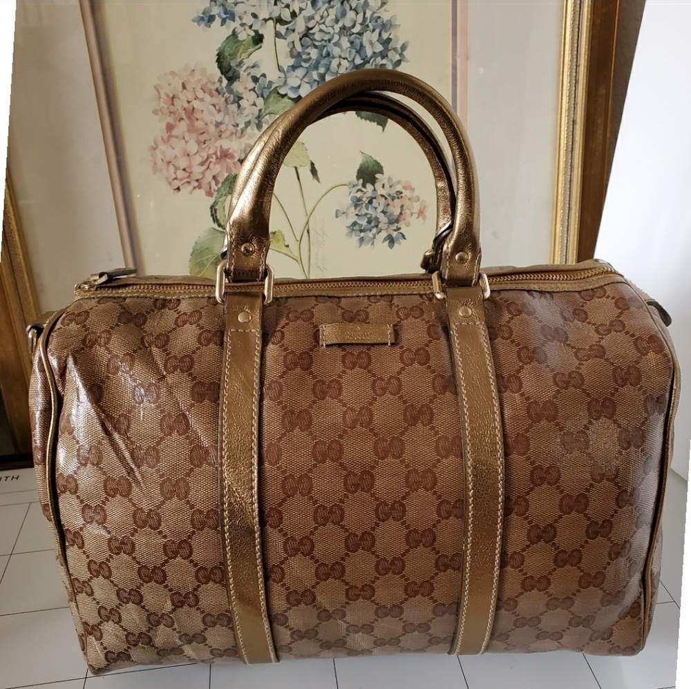Gucci Gold GG Crystal Canvas Medium Joy Boston Ba - Picture 4 of 14